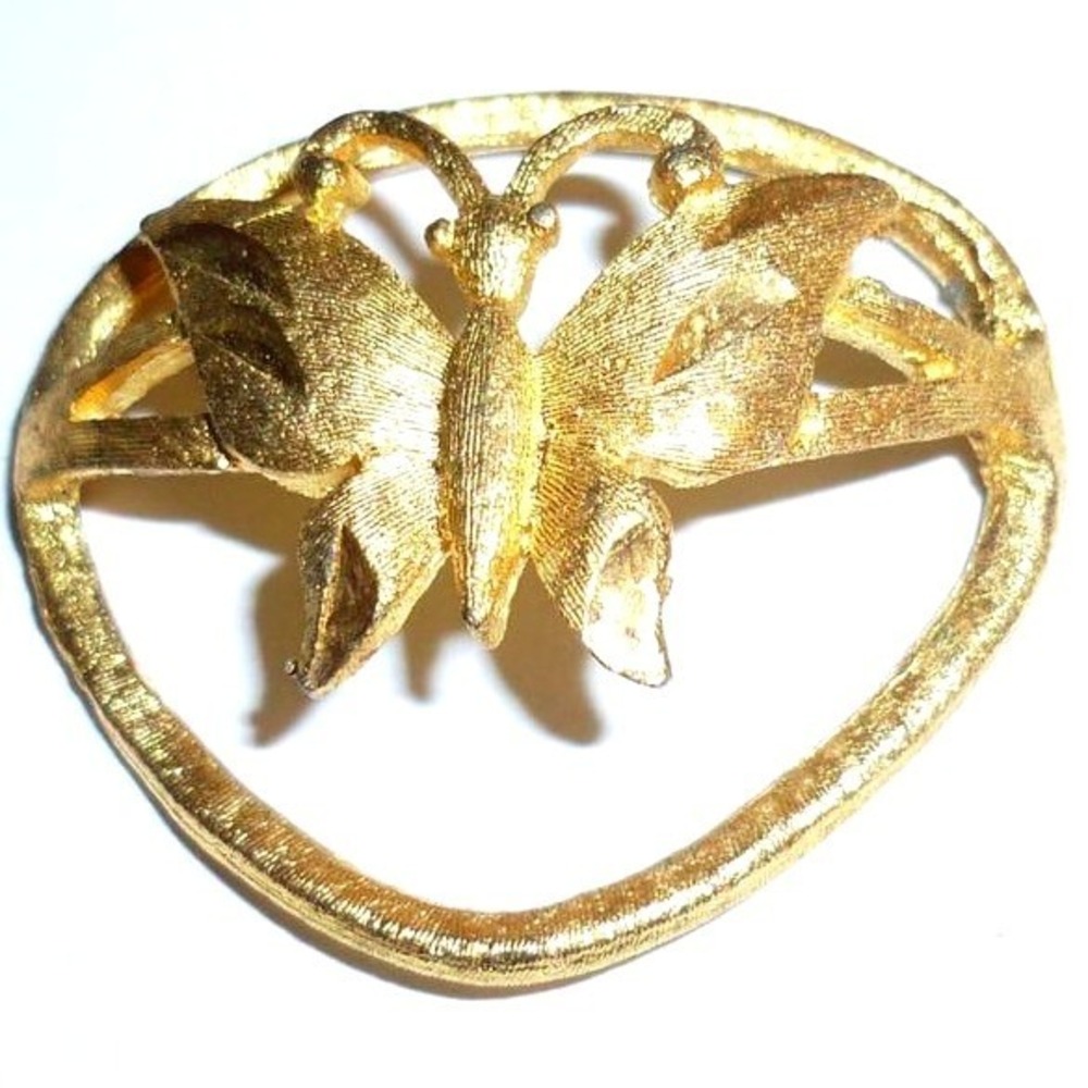Vintage MAMSELLE Gold Tone Butterfly Scarf Clip Slide Ring Mid Century Jewelry